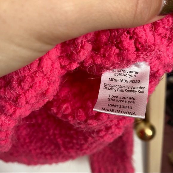 Show Me Your MuMu Varsity Pink Knubby Knit Sweater - Picture 9 of 10